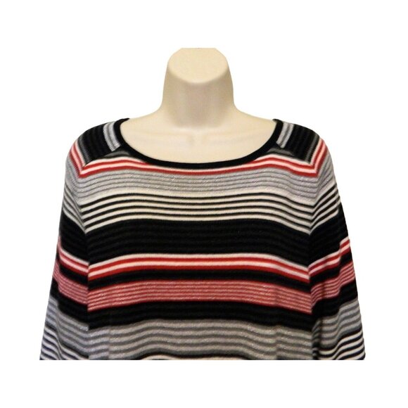 Croft & Barrow Striped Knit Top XL Black Silver Red Gray Scoop Neck 3/4 Sleeve - Picture 7 of 8